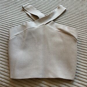 Aritzia Cream Ribbed Cross-Back Top